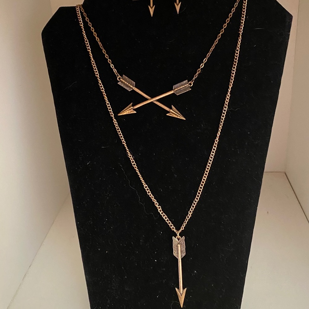 Cross Layered Necklace & Earrings